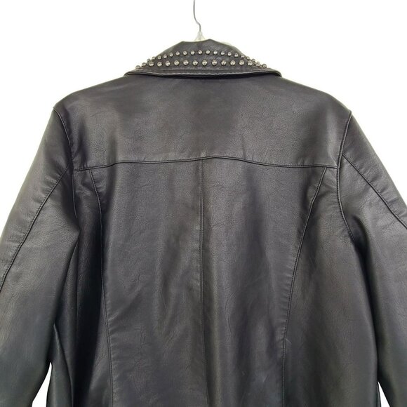 25.  Boutique Plus Black Faux Studded Zip Up Motorcycle Jacket Black Size 0X - Picture 9 of 12
